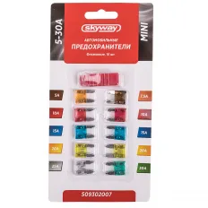 Предохранитель флажковый MINI набор  10 шт 5-30А с пинцетом блистер SKYWAY