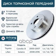 Диск переднего тормоза D255mm Arirang арт. ARG291761