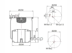 Пневморессора Premium со стаканом (металл) штуц. M16*1,5/шп. M12*1,5/ стак.  отв. M18*2 MAN TGA — 3 года безусловной гарантии SONDER арт. 09.003.0017