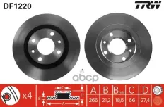 DF1220 диск тормозной передний! Citroen Xantia, Peugeot 405 1.8-2.0HDi 85> TRW арт. DF1220