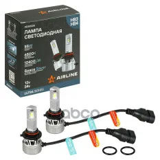 Лампа светодиод., HB3/HB4, 55Вт, 10400Лм (5200Лм x 2), 6500К (Бел.), 12/24В, для рефл./линз. оптики, AIRLINE арт. AEAR228
