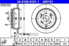 ДИСК ТОРМ HON CR-V 2.0/2.4/2.2CTDI 02- ЗАД НЕ ВЕНТ 305X9 Ate арт. 24010901511
