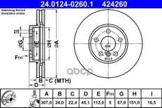 ДИСК ТОРМ BMW 2ER REIHE/F45 ACTIVE TOURER 14-/F46/F48/MINI F54 15- Ate арт. 24012402601