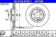 ДИСК ТОРМ AUDI A3 1.8/1.9TDI VW GOLFIV 1.4-2.0 ПЕР ВЕНТ 280X22 Ate арт. 24012201501