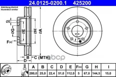 Диск тормозной передний вент.280x28 5 отв. Ate арт. 24.0125-0200.1