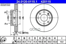 ДИСК ТОРМ OPL ASTRA F/VECTRA A/KADETT E 82-/CHV AVEO/KALOS/DAE LANOS/CIELO 95- П Ate арт. 24012001151