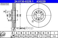 24.0130-0229.1 диск торм.! 340x30 H34.2 d71.1/133 5-108 PEUGEOT RCZ 1.6 16V (2010>2015), 2.0 HDi Ate арт. 24013002291