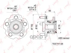 Ступица TOYOTA Rav 4 III-IV 2.0-3.5 4WD 06>, Auris(E15, 8) 1.5-1.8 4WD 06> (с ABS) LYNXauto арт. WH1034