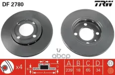 Тормозной диск Seat Arosa (05.1997-), Skoda Fabia (08.1999-), VW  Lupo (09.1998-), Polo (10.1994-)  F TRW арт. DF2780