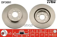 Тормозной диск SUBARU IMPREZA 1992-00, LEGACY II 1994-99  F TRW арт. DF3091