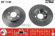 Тормозной диск Alfa 145,146,155, Fiat Marea (1996-), Punto (1993-), Tempra, Tipo (1990-)  R TRW арт. DF1745
