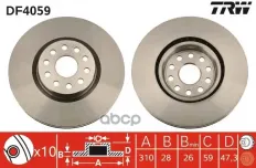 Тормозной диск Alfa 166 (1998-) 2.0i, 2.5i, 3.0i , Lancia kappa (1994-01) 3.0i  F TRW арт. DF4059