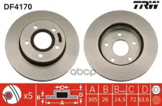 Диск тормозной передн JEEP: CHEROKEE 88-, GRAND CHEROKEE II 99-, GRAND CHEROKEE III 05- TRW арт. DF4170