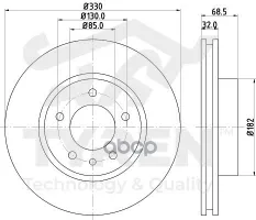 Диск тормозной, передний левый Porsche Cayenne I (957) 06> Volkswagen Touareg I, II (GP, NF, FL) 02 TYREN арт. TYR1022991
