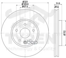 Диск тормозной, передний Chevrolet Camaro 11>, Malibu 12> Opel Insignia 08> TYREN арт. TYR1016861
