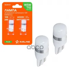 Лампa авто. светодиод. T10 (W5W), 12/24В, 1LED, Белая, рассеиватель, PLUS, 2 шт. AIRLINE арт. AEAR317