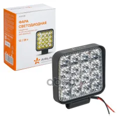 СВЕТОДИОДНАЯ ФАРА КВАДРАТНАЯ, 16 LED РАССЕЯННЫЙ СВЕТ, 16 ВТ, 83Х83Х22, 12/24 В AIRLINE арт. ALED018