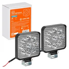 Фара светодиод. квадратная  9LED  дальний свет  9Вт  83х83х22мм  12В  кмпл. 2шт.  STANDARD (ALED022) AIRLINE арт. aled022