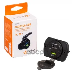 Розетка автомобильная встраиваемая влагозащищенная 12-24V 1 USB + 1 Type C (6.5V 3А + 5V 3А) AIRLINE AIRLINE арт. AEBJ200