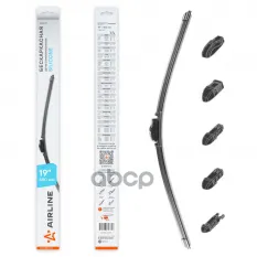 Щетка стеклоочистителя бескаркас SILICONE 19 (480мм) 5 адаптеров AIRLINE арт. AWBBS007