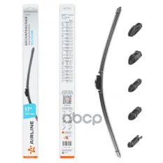 Щетка стеклоочистителя бескаркас SILICONE 430мм (17) 5 адаптеров (AWBBS005) AIRLINE арт. awbbs005
