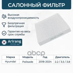 Фильтр воздушный салона KIA Sorento (14-) ARIRANG Arirang арт. ARG324367