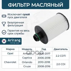 93745801 Фильтр масляный (картридж) Arirang арт. ARG322116