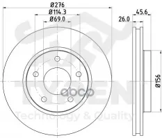 Диск тормозной, передний Mitsubishi Lancer X 07>, Dodge Caliber 06> TYREN арт. TYR1013981