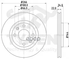 Диск тормозной, передний Citroen Berlingo I 96>, C4 I, II 04>, Peugeot 206 00>, 207 06>, 208 I, II 1 TYREN арт. TYR1011121