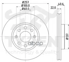 Диск тормозной, передний Fiat Punto III 09>, Punto Evo 09>, Grande Punto 05>, Opel Corsa D, E 06> TYREN арт. TYR1012151