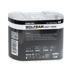 Лампа 12V H1 55W +150% P14,5s WOLFRAM NIGHT VISION +150% EXTRA LIGHT + 20% WHITER 2 шт. DUOBOX 22101NV WOLFRAM арт. 22101NV