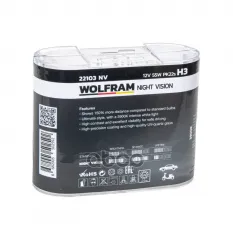 Лампа 12V H3 55W PK22s WOLFRAM NIGHT VISION +150% EXTRA LIGHT + 20% WHITER 2 шт. DUOBOX 22103NV WOLFRAM арт. 22103NV