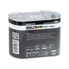 Лампа 12V HB4 80W P22d WOLFRAM NIGHT VISION +150% EXTRA LIGHT + 20% WHITER 2 шт. DUOBOX 29006NV WOLFRAM арт. 29006NV