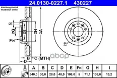 Тормозной диск CITROEN C5 III 2008-, PEUGEOT 407 2005- Ate арт. 24013002271