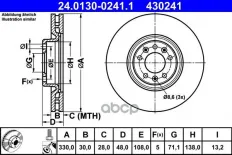 Тормозной диск PEUGEOT 308 I- II, 508 II, Citroen C5 IV Aircross 2013- Front Ate арт. 24013002411